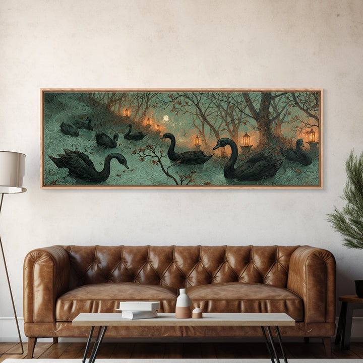 The Cemetery Swan Lake - Procession Scene, Halloween Wall Art, Extra Wide Wall Art, Framed Canvas Print, Halloween Home Decor
