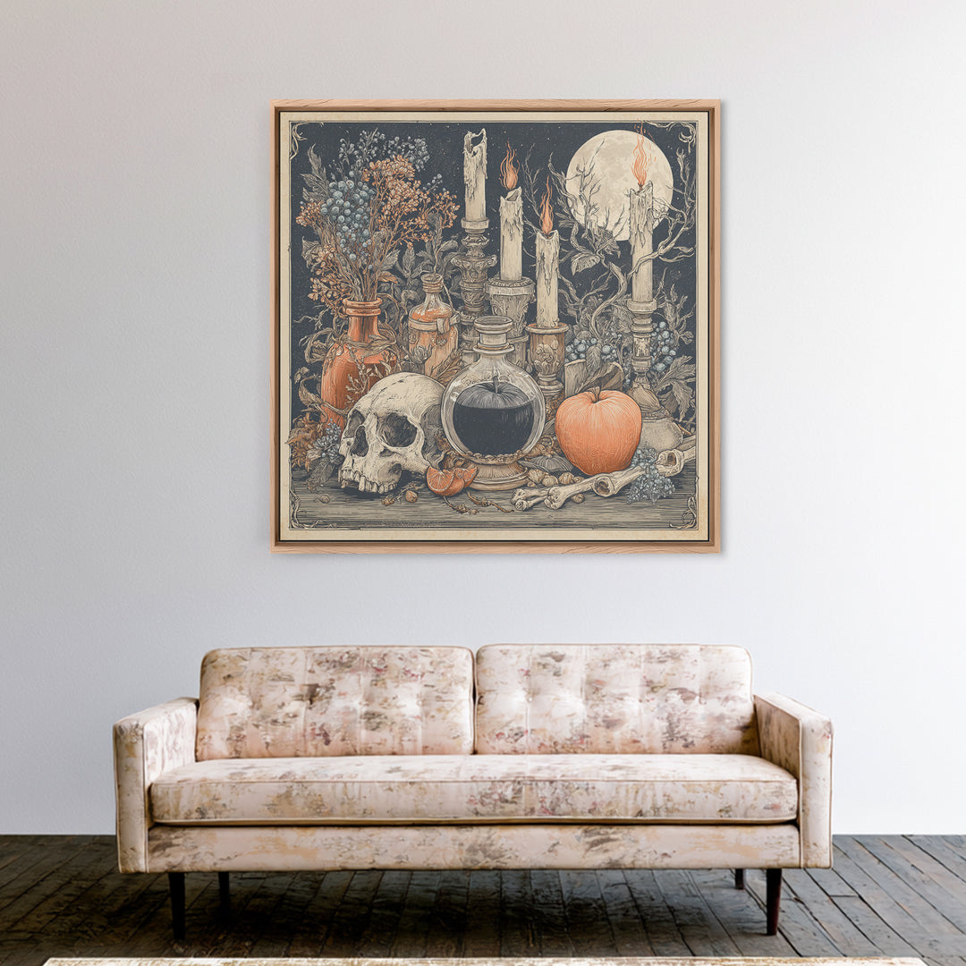 The Poison Apple Reliquary - Occult Still Life, Halloween Wall Art, Square Wall Art, Framed Canvas Print, Halloween Home Decor
