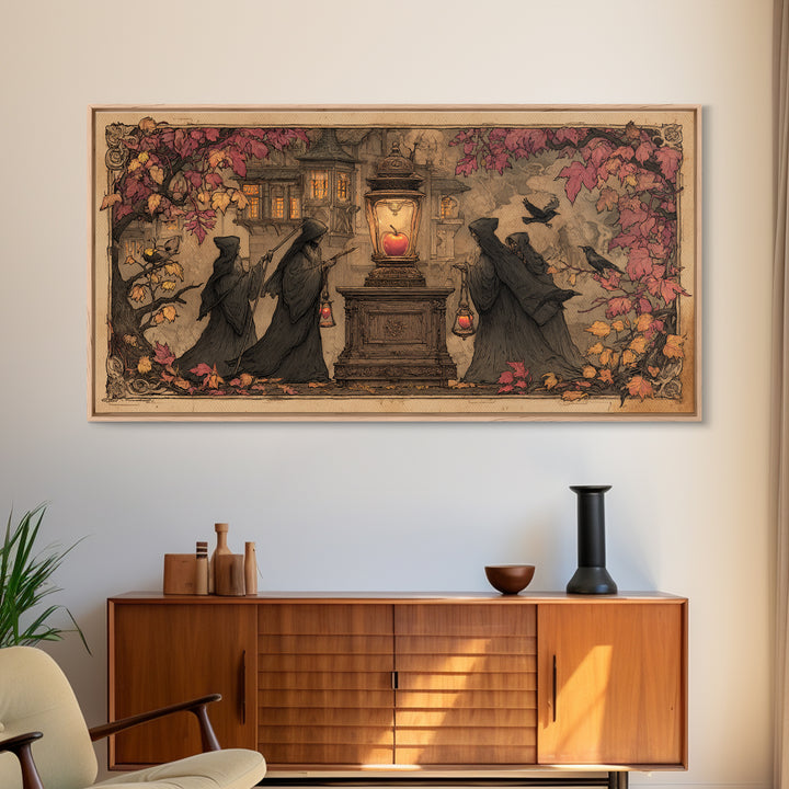 The Poison Apple Reliquary - Procession Scene, Gothic Home Decor, Wide Panoramic Art, Canvas Print, Halloween Home Decor, Gothic Wall Art