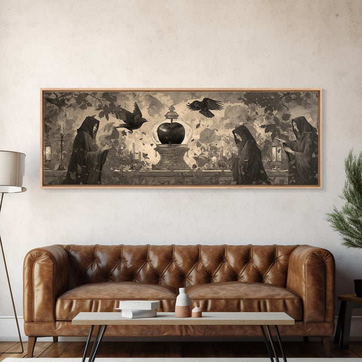 The Poison Apple Reliquary - Procession Scene, Halloween Wall Art, Extra Wide Wall Art, Framed Canvas Print, Halloween Home Decor
