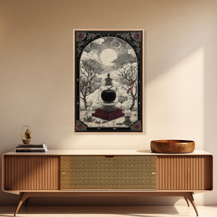 The Poison Apple Reliquary - Surreal Celestial Vision, Spooky Wall Decor, Vertical Wall Art, Framed Canvas Print, Halloween Home Decor