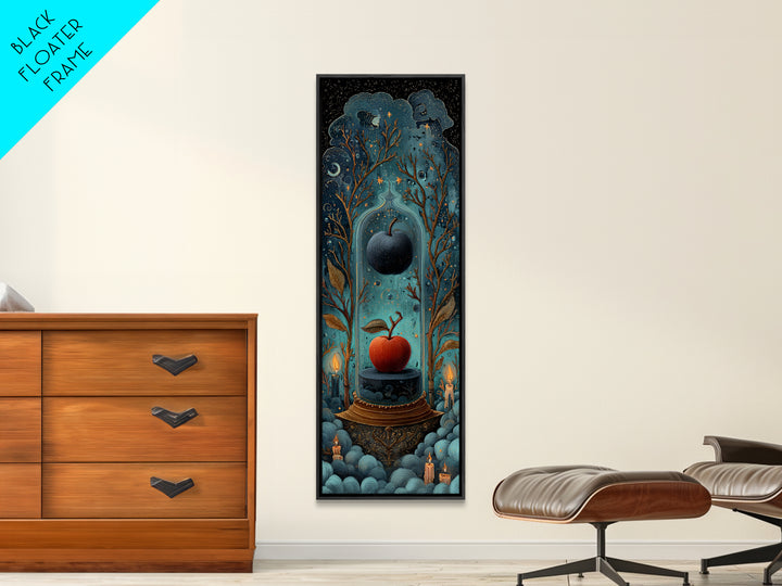 The Poison Apple Reliquary - Surreal Celestial Vision, Gothic Home Decor, Tall Narrow Wall Art, Canvas Print, Halloween Home Decor
