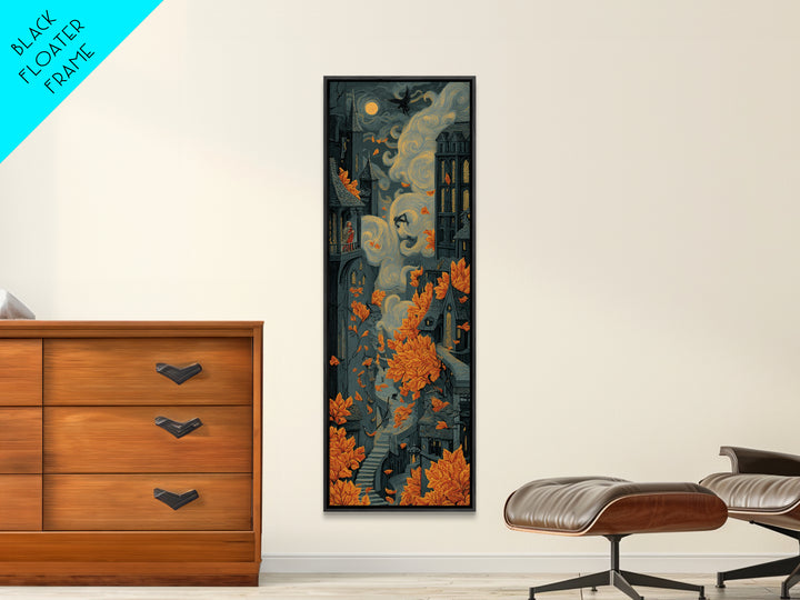 The Gargoyle Rooftop Choir - Environmental Panorama, Dark Fantasy Wall Art, Tall Narrow Wall Art, Canvas Print, Halloween Home Decor