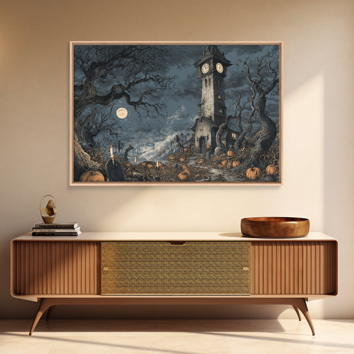 The October Clock Tower - Environmental Panorama, Gothic Home Decor, Landscape Wall Art, Canvas Print, Halloween Home Decor, Gothic Wall Art