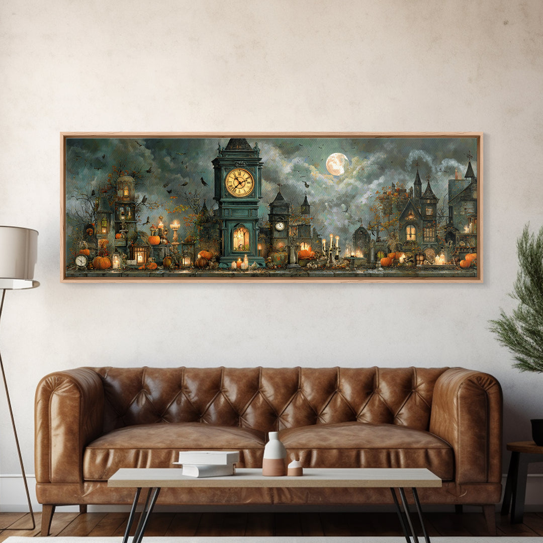 The October Clock Tower - Occult Still Life, Dark Fantasy Wall Art, Extra Wide Wall Art, Canvas Print, Halloween Home Decor, Gothic Wall Art
