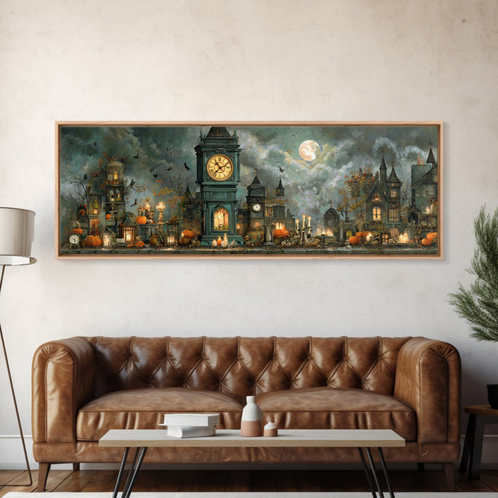 The October Clock Tower - Occult Still Life, Dark Fantasy Wall Art, Extra Wide Wall Art, Canvas Print, Halloween Home Decor, Gothic Wall Art