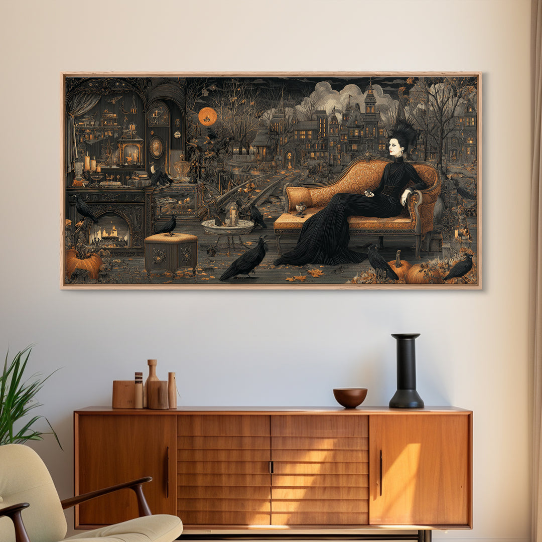 The Spider Queen Parlor - Environmental Panorama, Gothic Home Decor, Wide Panoramic Art, Canvas Print, Halloween Home Decor, Gothic Wall Art