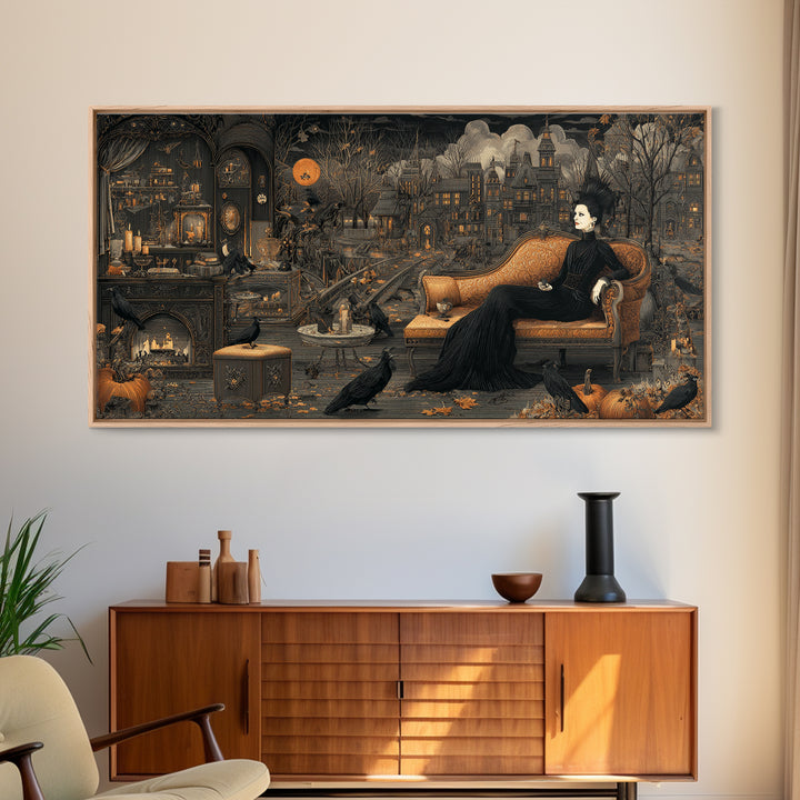 The Spider Queen Parlor - Environmental Panorama, Gothic Home Decor, Wide Panoramic Art, Canvas Print, Halloween Home Decor, Gothic Wall Art