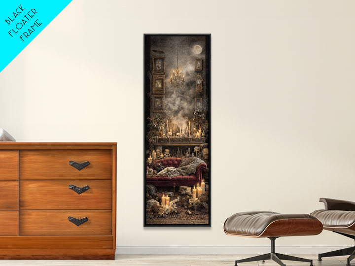 The Spider Queen Parlor - Occult Still Life, Spooky Wall Decor, Tall Narrow Wall Art, Framed Canvas Print, Halloween Home Decor
