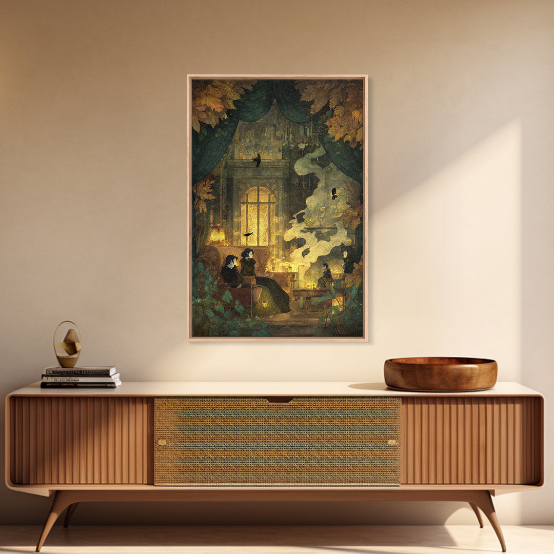 The Spider Queen Parlor - Procession Scene, Halloween Wall Art, Vertical Wall Art, Framed Canvas Print, Halloween Home Decor