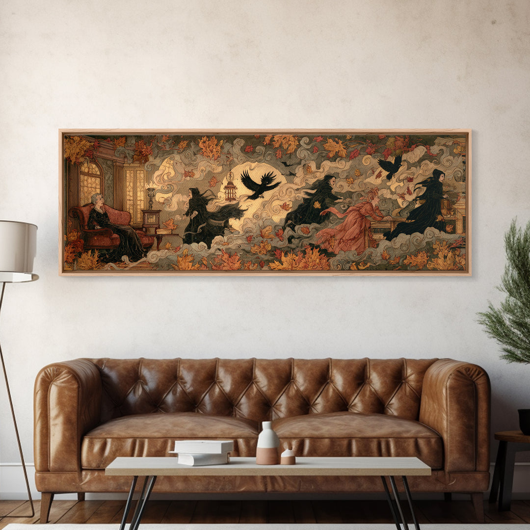 The Spider Queen Parlor - Procession Scene, Spooky Wall Decor, Extra Wide Wall Art, Framed Canvas Print, Halloween Home Decor