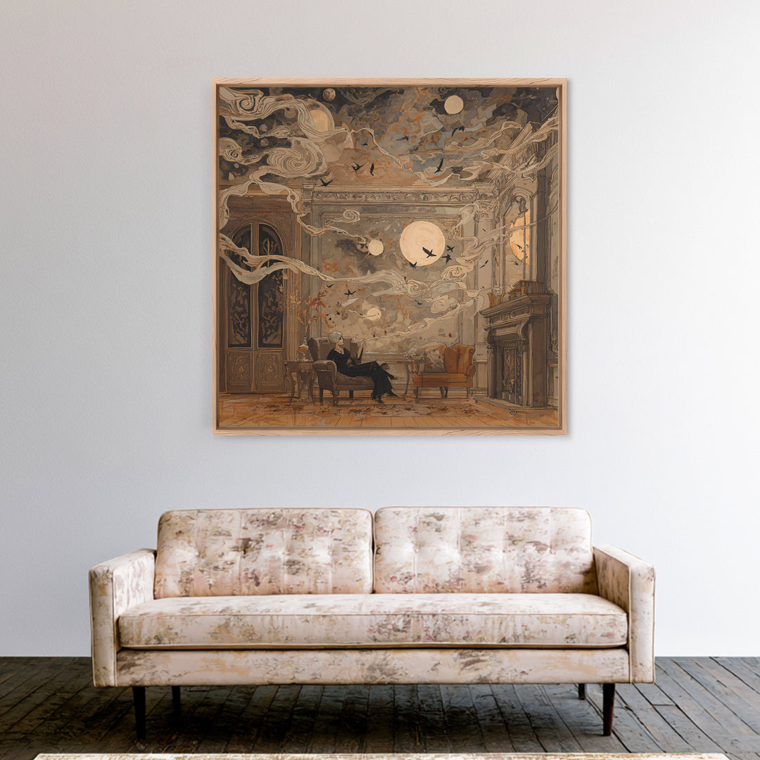 The Spider Queen Parlor - Surreal Celestial Vision, Dark Fantasy Wall Art, Square Wall Art, Canvas Print, Halloween Home Decor