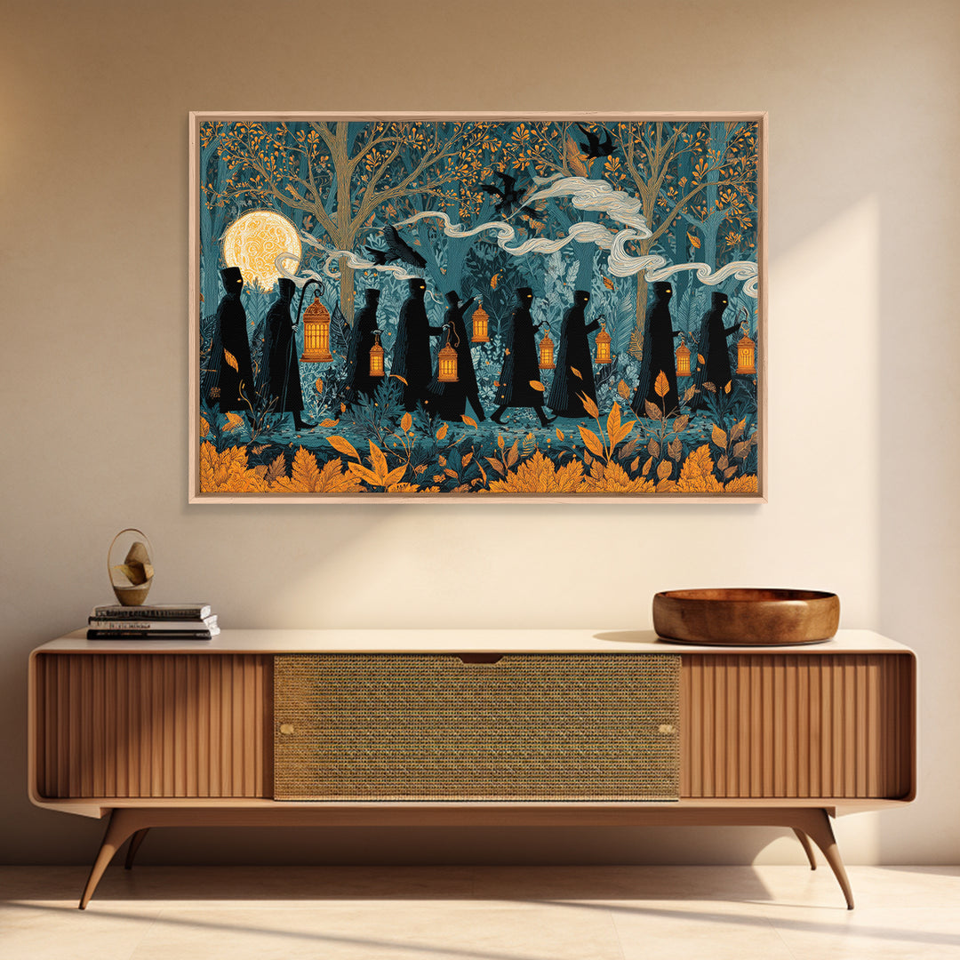 The Golden Funeral Procession - Icon Portrait, Halloween Wall Art, Landscape Wall Art, Framed Canvas Print, Halloween Home Decor