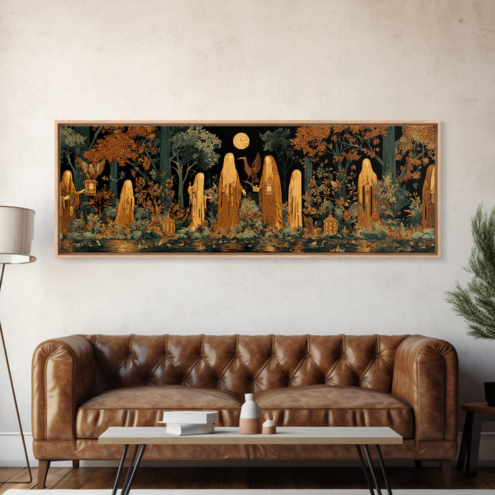 The Golden Funeral Procession - Icon Portrait, Halloween Wall Art, Extra Wide Wall Art, Framed Canvas Print, Halloween Home Decor
