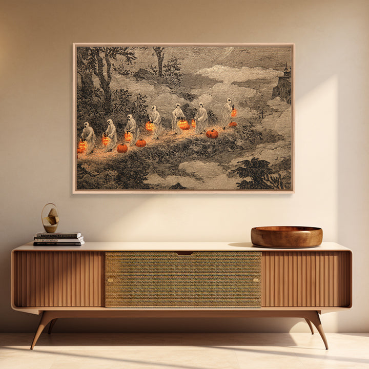 The Golden Funeral Procession - Environmental Panorama, Dark Fantasy Wall Art, Landscape Wall Art, Canvas Print, Halloween Home Decor