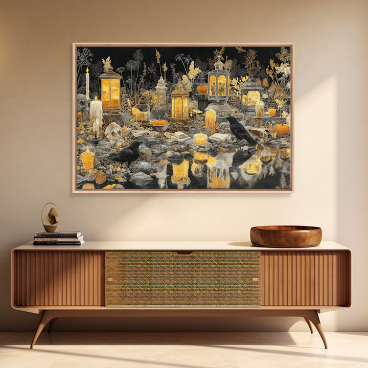 The Golden Funeral Procession - Occult Still Life, Halloween Wall Art, Landscape Wall Art, Framed Canvas Print, Halloween Home Decor
