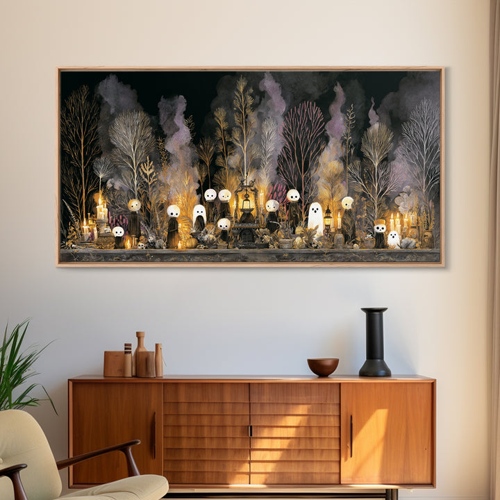 The Golden Funeral Procession - Occult Still Life, Occult Wall Decor, Wide Panoramic Art, Canvas Print, Halloween Home Decor