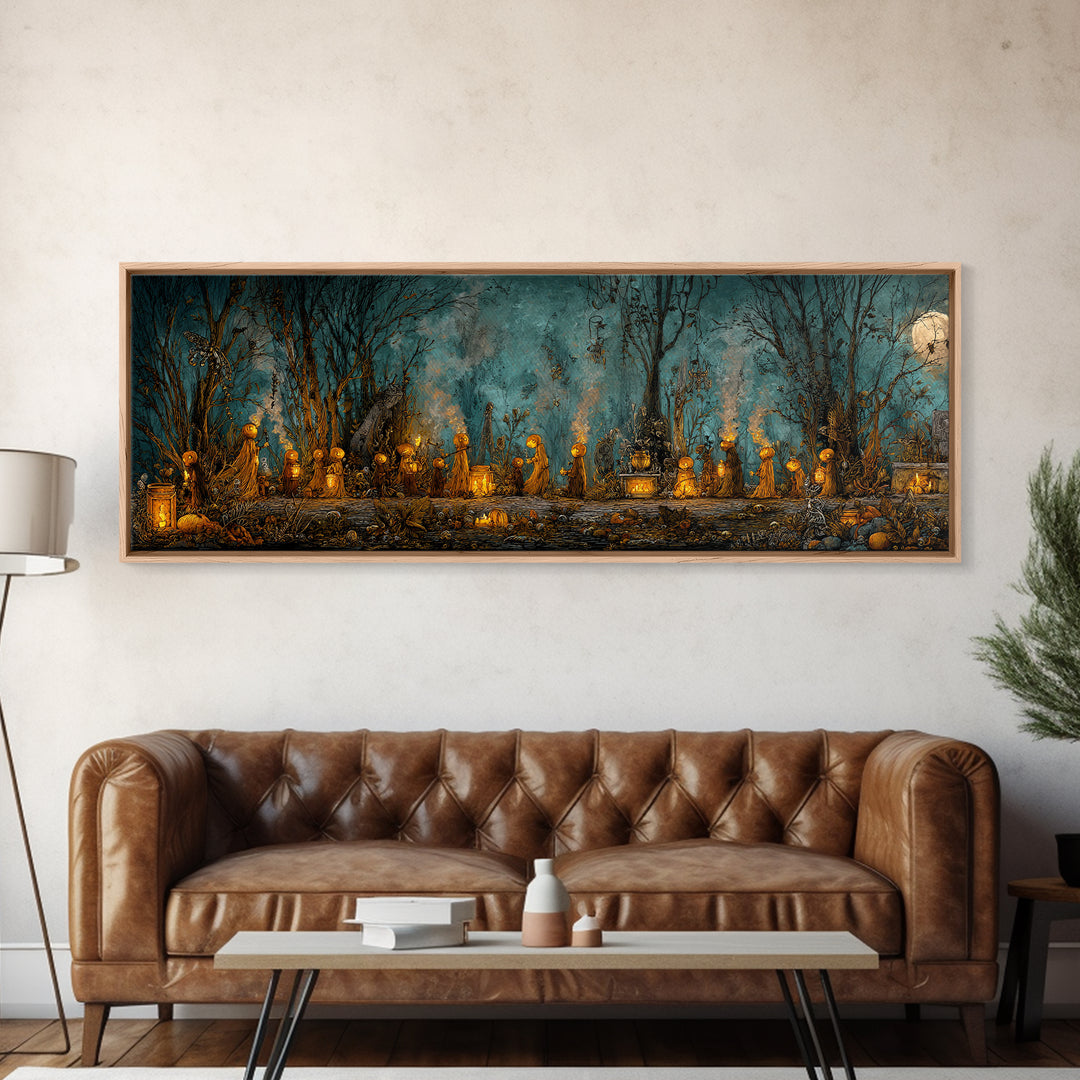 The Golden Funeral Procession - Occult Still Life, Halloween Wall Art, Extra Wide Wall Art, Framed Canvas Print, Halloween Home Decor