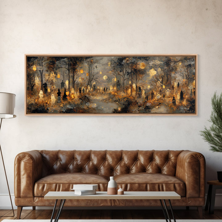 The Golden Funeral Procession - Surreal Celestial Vision, Gothic Home Decor, Extra Wide Wall Art, Canvas Print, Halloween Home Decor