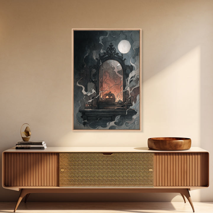 The Monster In The Mirror Cabinet - Icon Portrait, Occult Wall Decor, Vertical Wall Art, Canvas Print, Halloween Home Decor, Gothic Wall Art