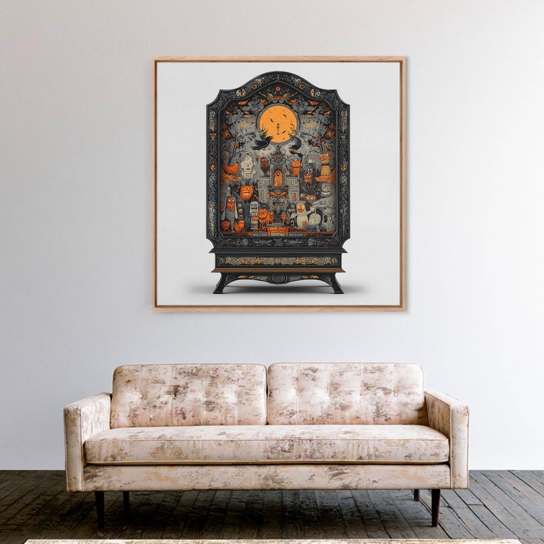 The Monster In The Mirror Cabinet - Icon Portrait, Gothic Home Decor, Square Wall Art, Canvas Print, Halloween Home Decor, Gothic Wall Art
