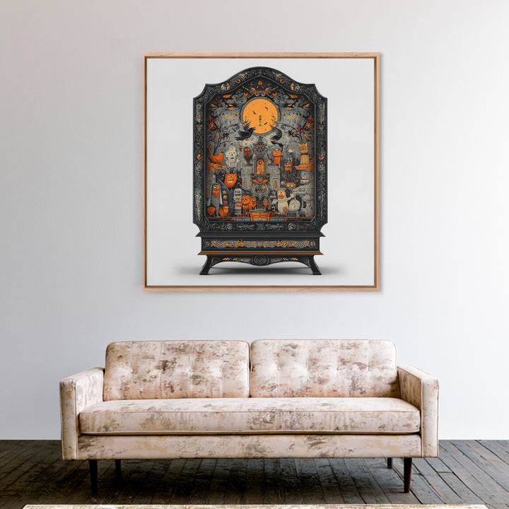 The Monster In The Mirror Cabinet - Icon Portrait, Gothic Home Decor, Square Wall Art, Canvas Print, Halloween Home Decor, Gothic Wall Art