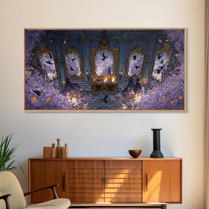 The Monster In The Mirror Cabinet - Procession Scene, Occult Wall Decor, Wide Panoramic Art, Canvas Print, Halloween Home Decor