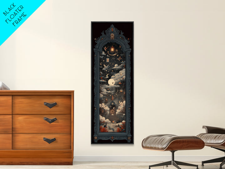 The Monster In The Mirror Cabinet - Surreal Celestial Vision, Dark Fantasy Wall Art, Tall Narrow Wall Art, Canvas Print, Gothic Wall Art