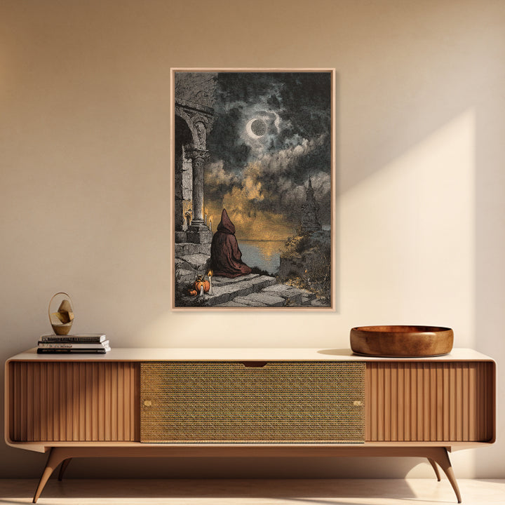 The Dreaming Priest Of The Outer Gate, Cosmic Horror Decor, Vertical Wall Art, Canvas Print, Halloween Home Decor, Gothic Wall Art