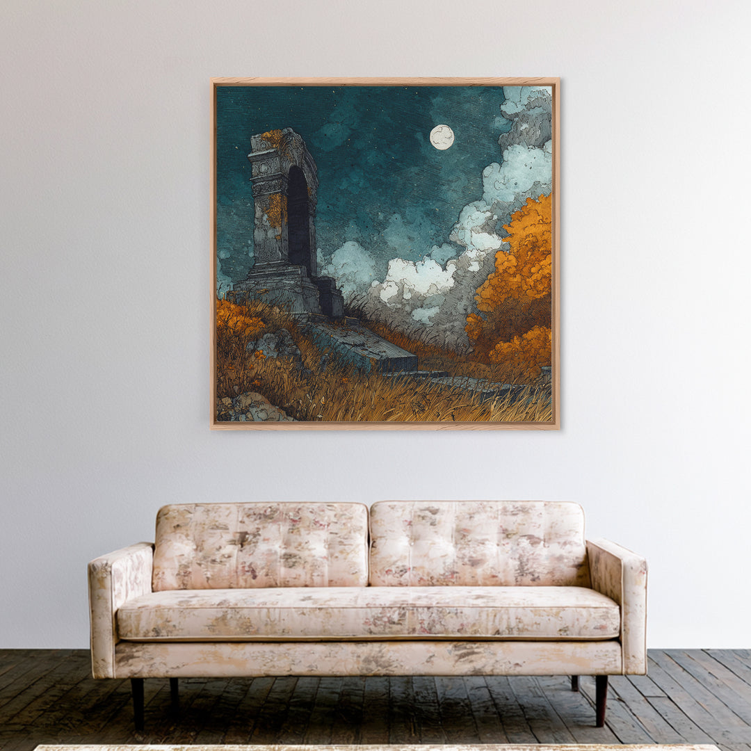 The Dreaming Priest Of The Outer Gate, Eldritch Wall Art, Square Wall Art, Framed Canvas Print, Halloween Home Decor, Gothic Wall Art