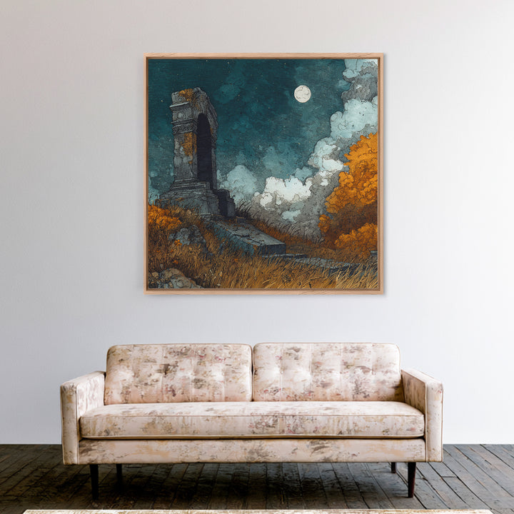 The Dreaming Priest Of The Outer Gate, Eldritch Wall Art, Square Wall Art, Framed Canvas Print, Halloween Home Decor, Gothic Wall Art
