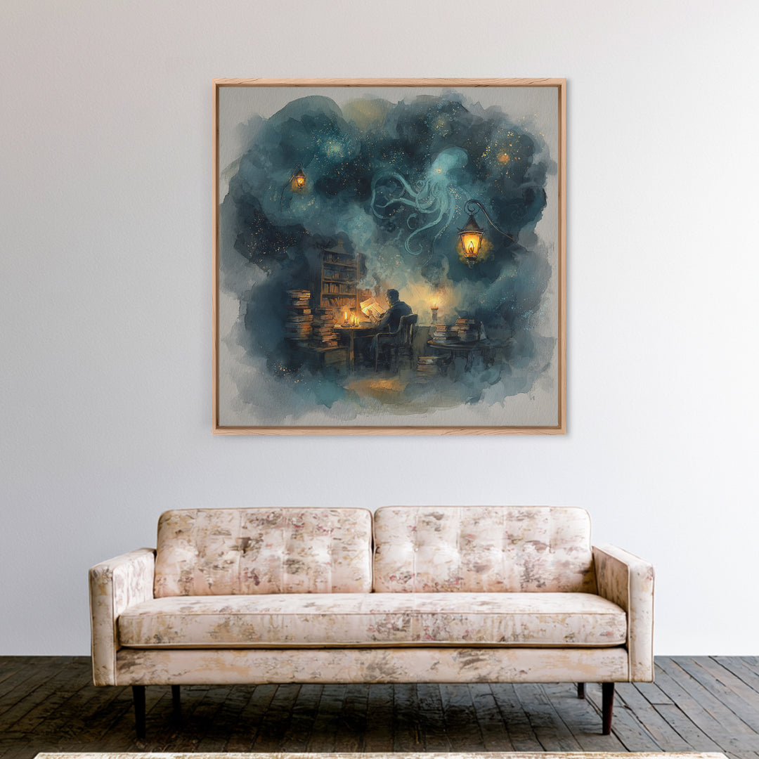The Librarian Of Forbidden Tides, Spooky Wall Decor, Square Wall Art, Canvas Print, Halloween Home Decor, Gothic Wall Art, Horror Wall Art
