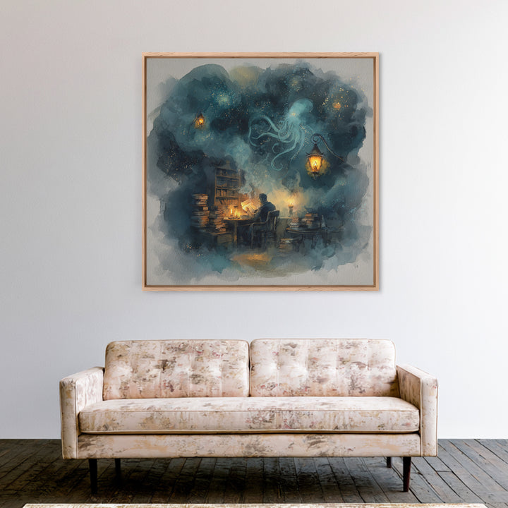 The Librarian Of Forbidden Tides, Spooky Wall Decor, Square Wall Art, Canvas Print, Halloween Home Decor, Gothic Wall Art, Horror Wall Art