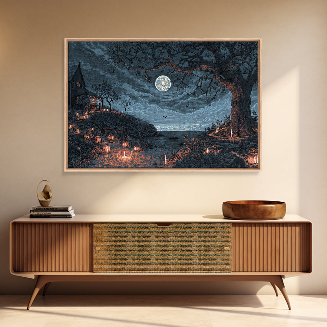 The Star-Seer Of Black Dunwich, Halloween Wall Art, Landscape Wall Art, Framed Canvas Print, Halloween Home Decor, Gothic Wall Art