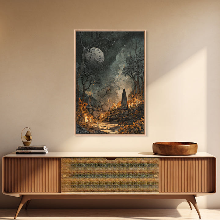 The Bride Of The Abyssal Moon, Macabre Halloween Art, Vertical Wall Art, Framed Canvas Print, Halloween Home Decor, Gothic Wall Art