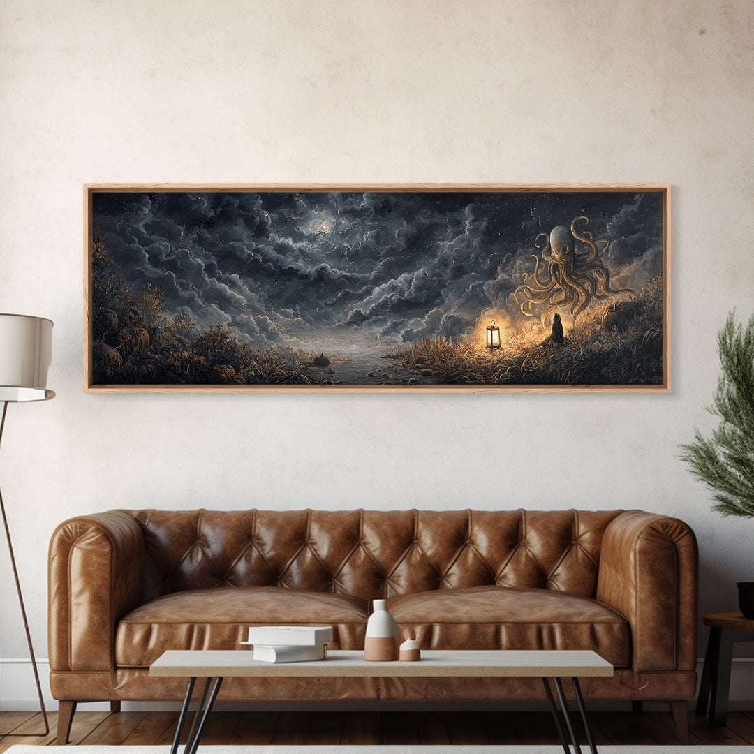 The Watcher In The Coral Throne, Gothic Home Decor, Extra Wide Wall Art, Canvas Print, Halloween Home Decor, Gothic Wall Art