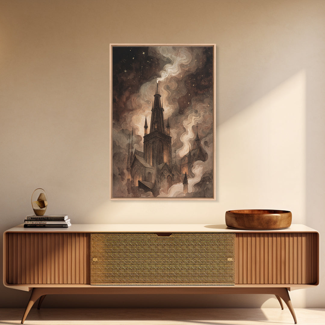 The Bellringer Of The Sunken Cathedral, Eldritch Wall Art, Vertical Wall Art, Framed Canvas Print, Halloween Home Decor, Gothic Wall Art