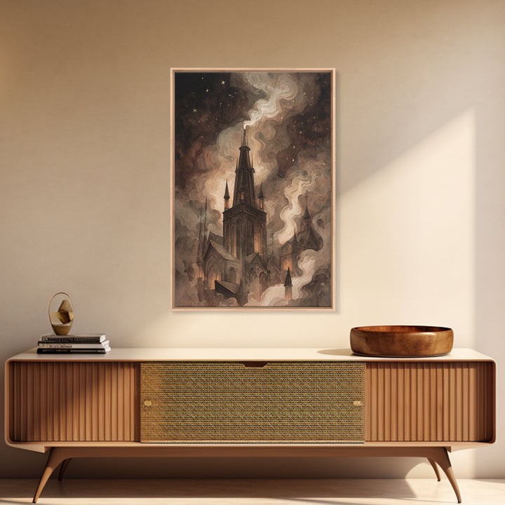 The Bellringer Of The Sunken Cathedral, Eldritch Wall Art, Vertical Wall Art, Framed Canvas Print, Halloween Home Decor, Gothic Wall Art