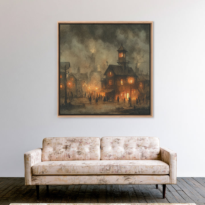 The Innsmouth Lantern Procession, Occult Wall Decor, Square Wall Art, Framed Canvas Print, Halloween Home Decor, Gothic Wall Art