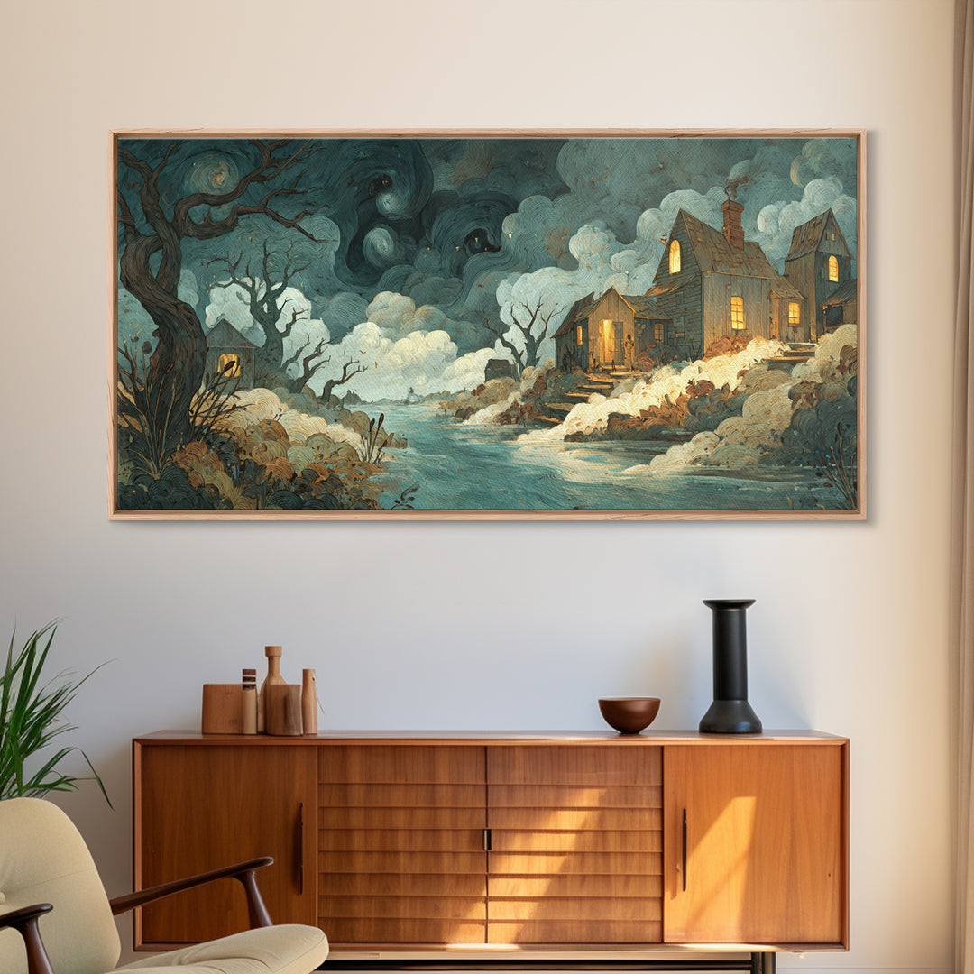 The Mapmaker Of Impossible Shores, Spooky Wall Decor, Wide Panoramic Art, Canvas Print, Halloween Home Decor, Gothic Wall Art