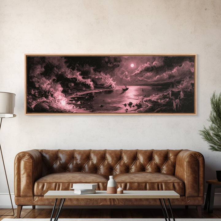 The Mapmaker Of Impossible Shores, Occult Wall Decor, Extra Wide Wall Art, Framed Canvas Print, Halloween Home Decor, Gothic Wall Art