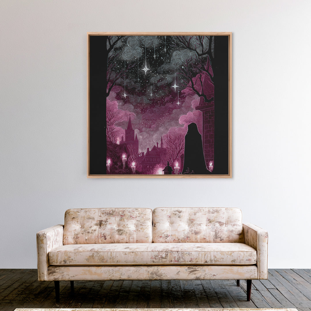 The Widow Of The Whispering Comet, Dark Fantasy Wall Art, Square Wall Art, Framed Canvas Print, Halloween Home Decor, Gothic Wall Art