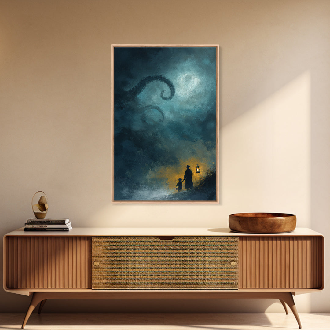 The Child Who Caught A Moon-Spawn, Occult Wall Decor, Vertical Wall Art, Canvas Print, Halloween Home Decor, Gothic Wall Art