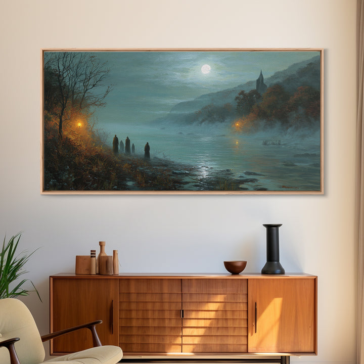 The Feast Of The Pale Cult, Spooky Wall Decor, Wide Panoramic Art, Canvas Print, Halloween Home Decor, Gothic Wall Art, Gothic Home Decor