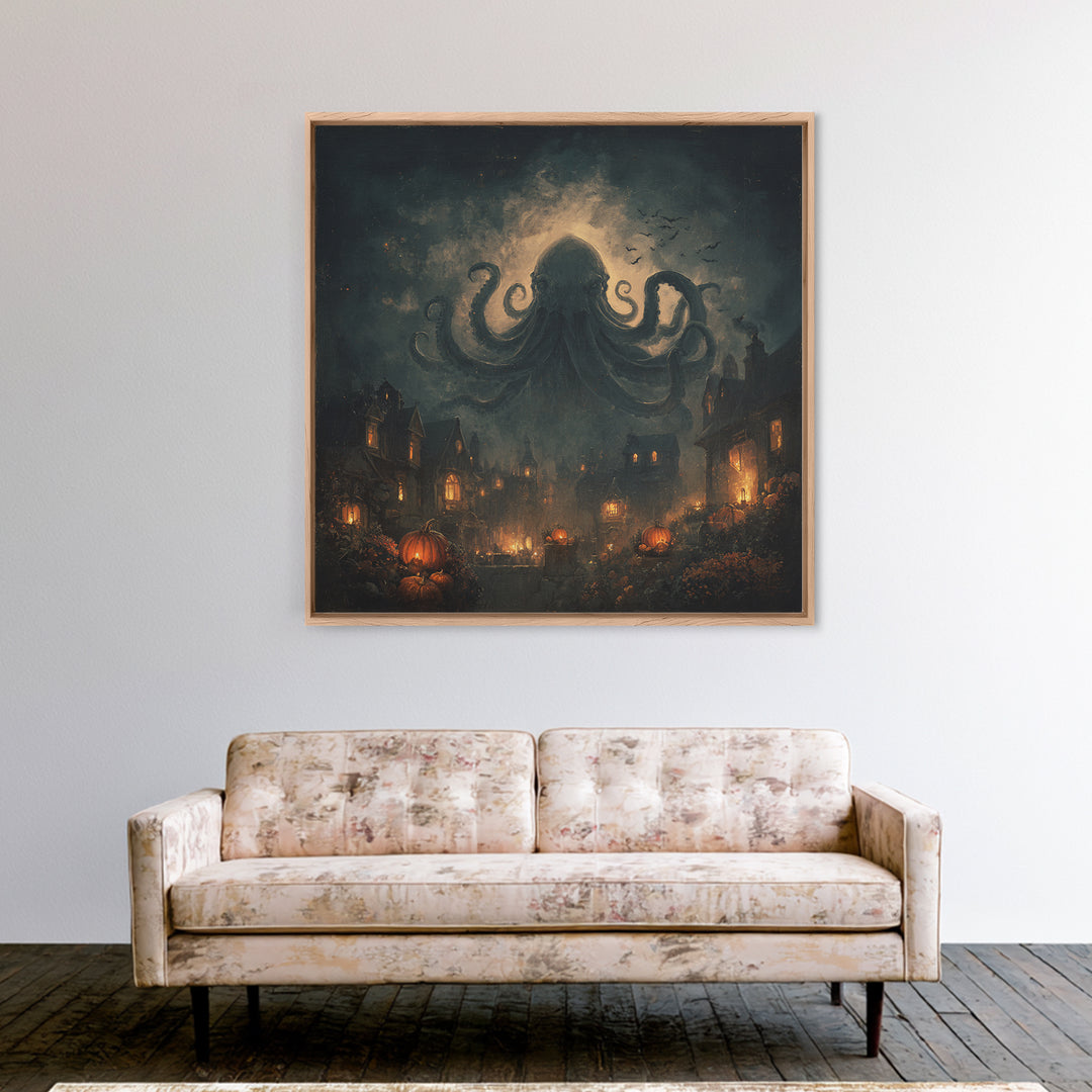 The Crown Of The Tentacled Saint, Halloween Wall Art, Square Wall Art, Framed Canvas Print, Halloween Home Decor, Gothic Wall Art