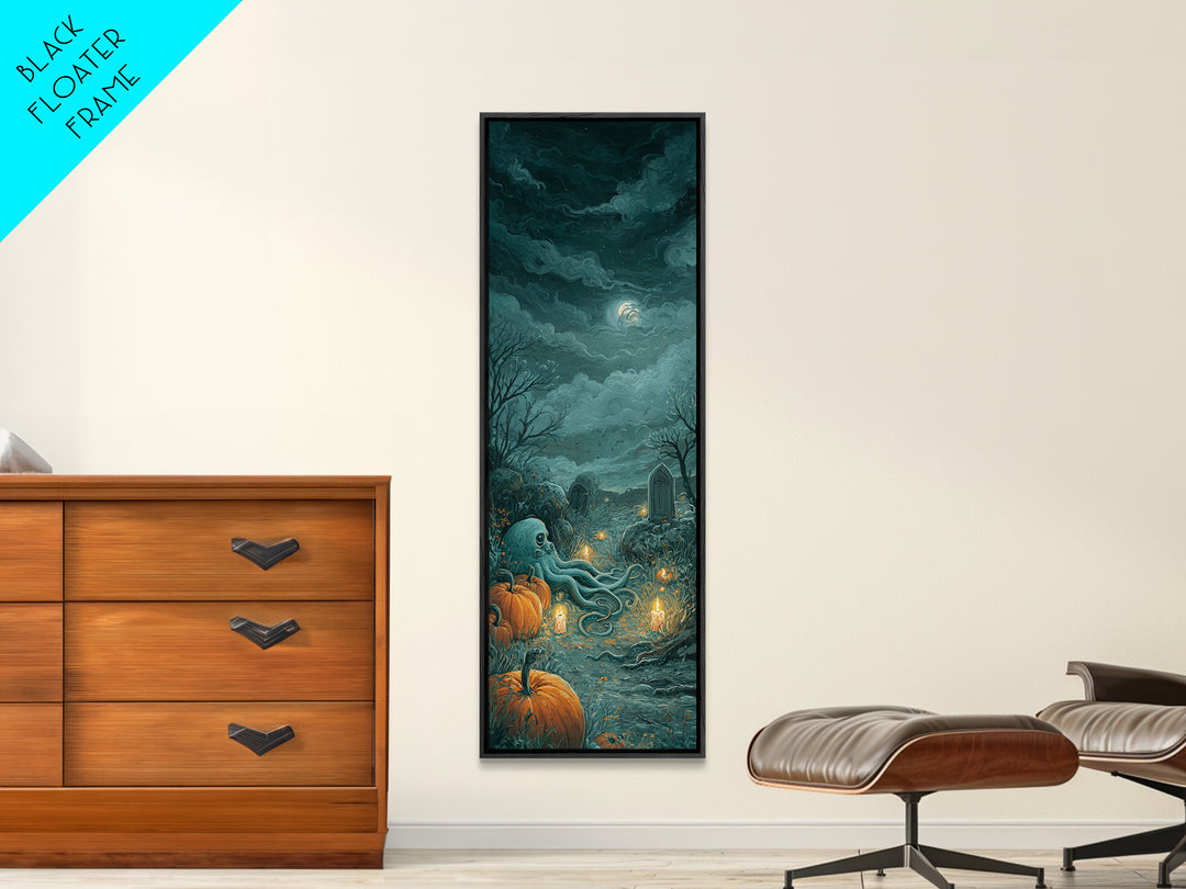 The Crown Of The Tentacled Saint, Spooky Wall Decor, Tall Narrow Wall Art, Framed Canvas Print, Halloween Home Decor, Gothic Wall Art