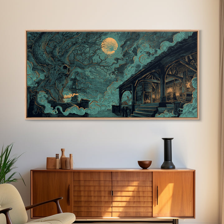 The Ballroom Of Silent Shoggoths, Lovecraftian Wall Art, Wide Panoramic Art, Canvas Print, Halloween Home Decor, Gothic Wall Art