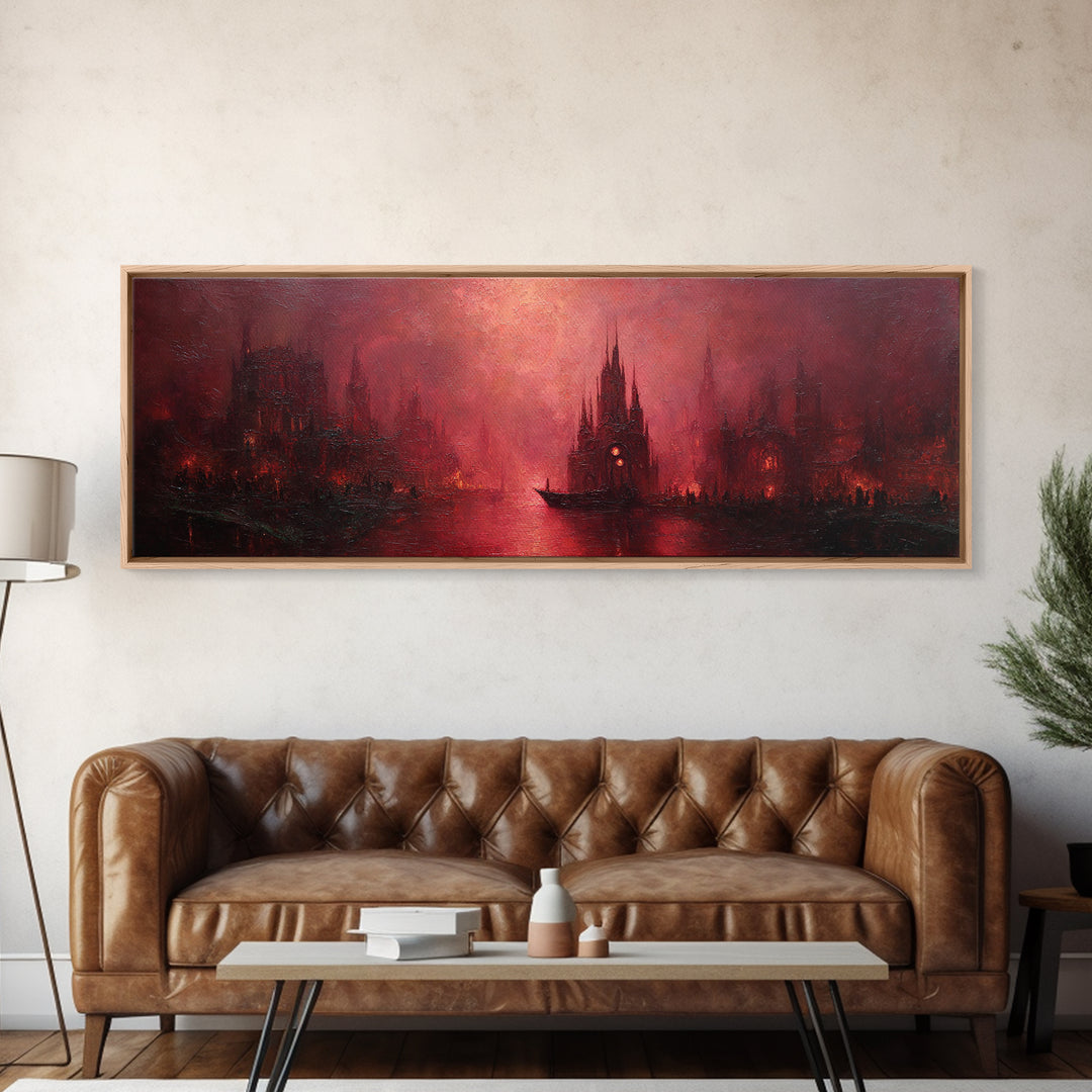 The Ballroom Of Silent Shoggoths, Dark Fantasy Wall Art, Extra Wide Wall Art, Framed Canvas Print, Halloween Home Decor, Gothic Wall Art