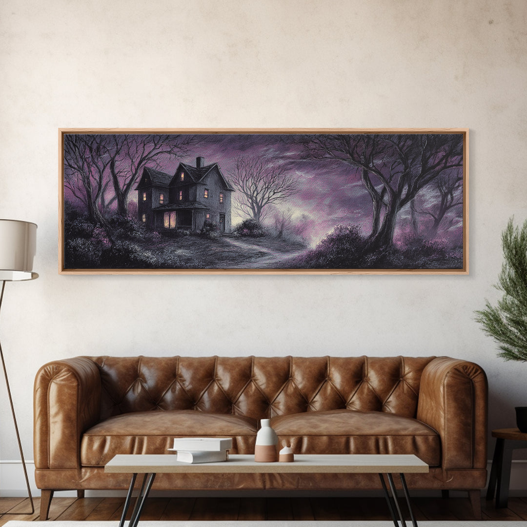 The Thirteenth Door Of Arkham House, Spooky Wall Decor, Extra Wide Wall Art, Canvas Print, Halloween Home Decor, Gothic Wall Art
