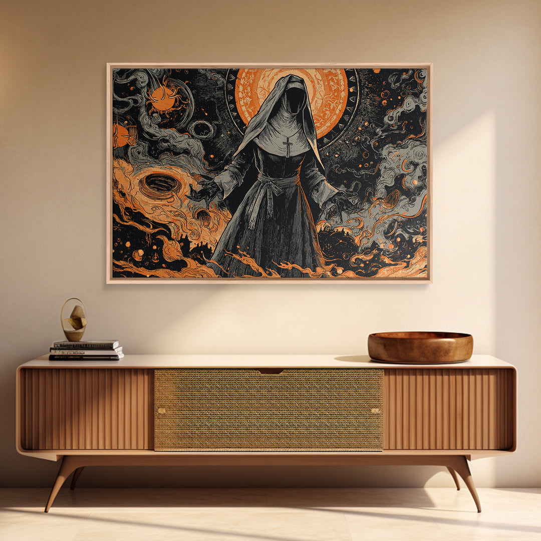 The Nun Of The Endless Constellation, Dark Fantasy Wall Art, Landscape Wall Art, Canvas Print, Halloween Home Decor, Gothic Wall Art